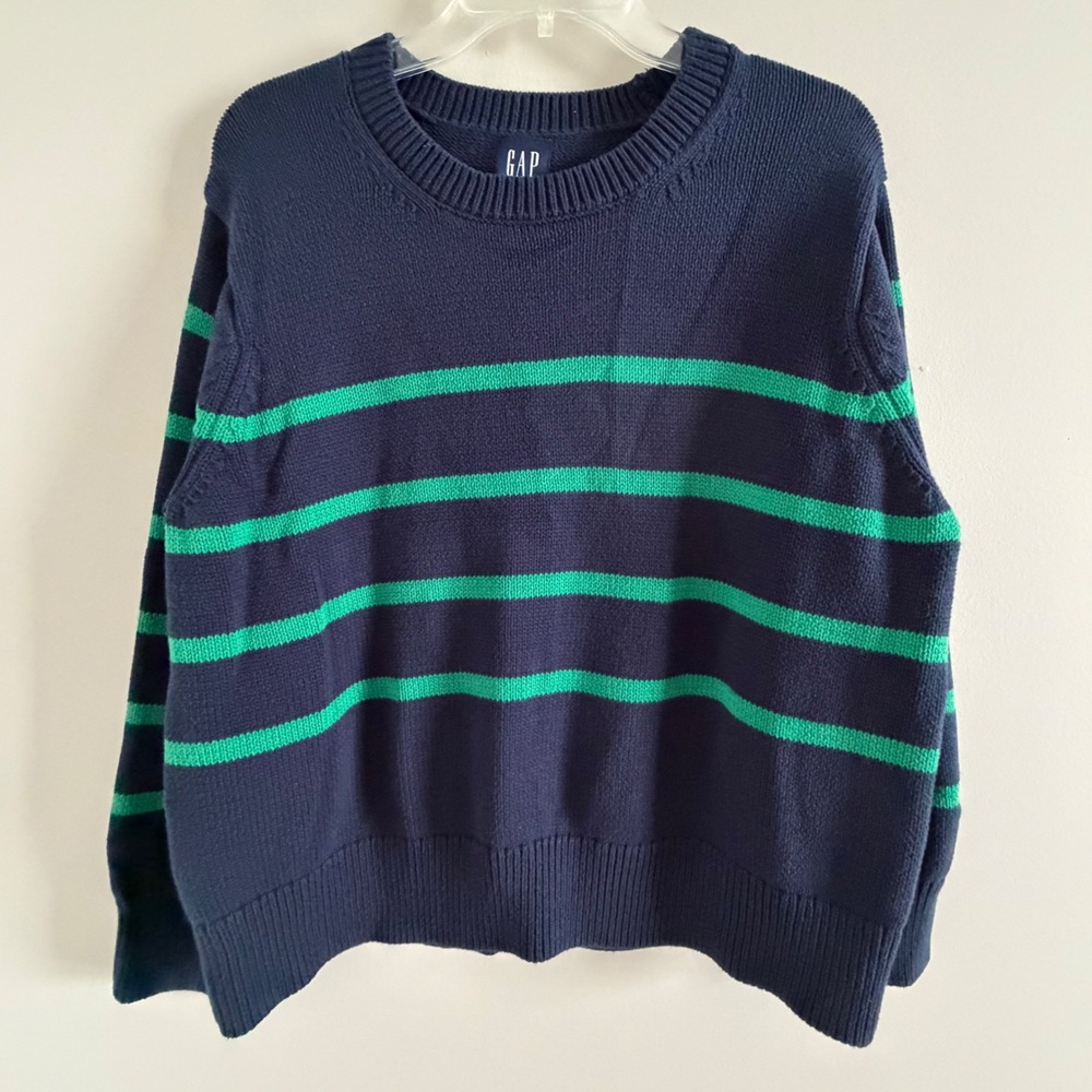 Gap Womens XL Collegiate Pullover Sweater Navy Blue Green Striped Crewneck
